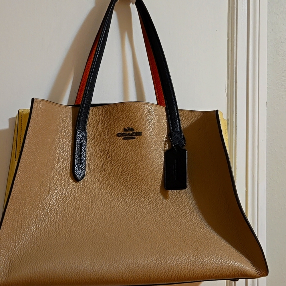 Coach Tan Leather Tote with Black Handles
